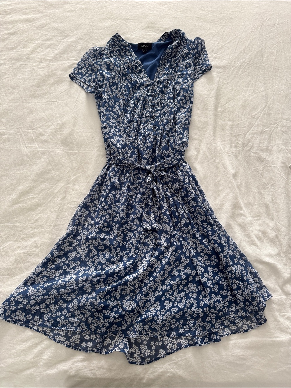MSK Navy Blue Floral Midi Wrap Dress